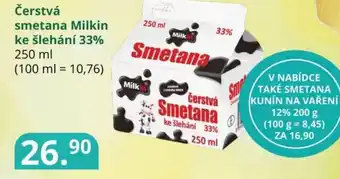 Potraviny CZ Čerstvá smetana Milkin ke šlehání 33% 250 ml nabídka
