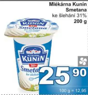 Jip Mlékárna Kunín Smetana ke šlehání 31% 200 g nabídka