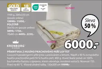JYSK PŘIKRÝVKA Z HUSÍHO PRACHOVÉHO PEŘÍ LOFTET nabídka