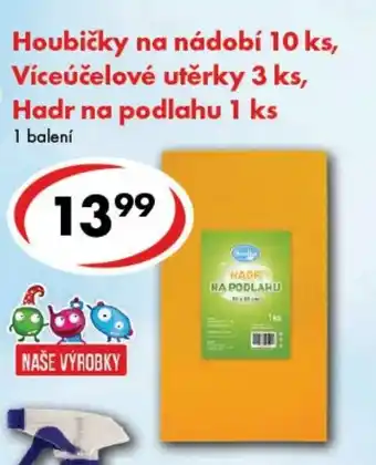CBA Houbičky na nádobí 10 ks, Víceúčelové utěrky 3 ks, Hadr na podlahu 1 ks nabídka