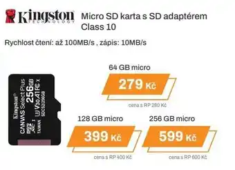 Kingston Micro SD karta s SD adaptérem Class 10