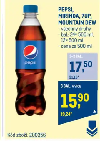 Makro PEPSI, MIRINDA, 7UP, MOUNTAIN DEW nabídka