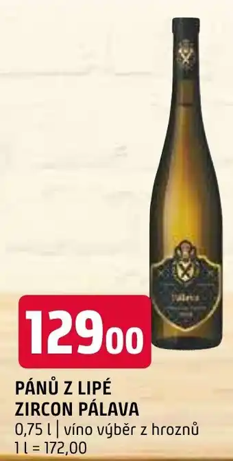 PÁNŮ Z LIPÉ ZIRCON PÁLAVA 0.75L