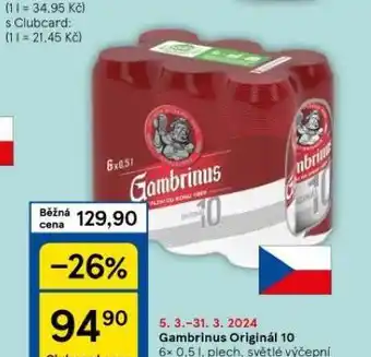Tesco Pivo gambrinus originál nabídka
