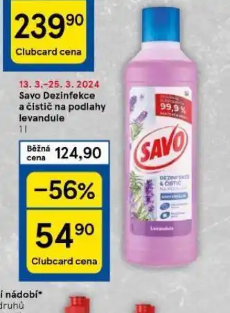 Tesco Savo dezinfekce a čistič na podlahy levandule nabídka