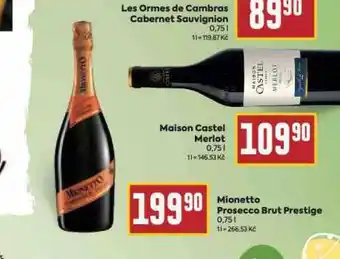 Billa Mionetto prosecco brut prestige nabídka