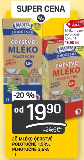 Flop JČ MLÉKO ČERSTVÉ POLOTUČNÉ 1,5%, PLNOTUČNÉ 3,5% 1L nabídka