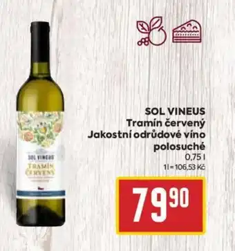 Billa SOL VINEUS Tramín červený Jakostní odrůdové víno polosuché 0.75L nabídka