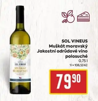 Billa SOL VINEUS Muškát moravský Jakostní odrůdové víno polosuché 0.75L nabídka