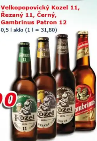 ESO MARKET Velkopopovický Kozel 11, Řezaný 11, Černý, Gambrinus Patron 12 0,5 L nabídka