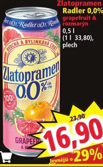 Norma Zlatopramen Radler 0,0% grapefruit & rozmarýn 0,5 L nabídka
