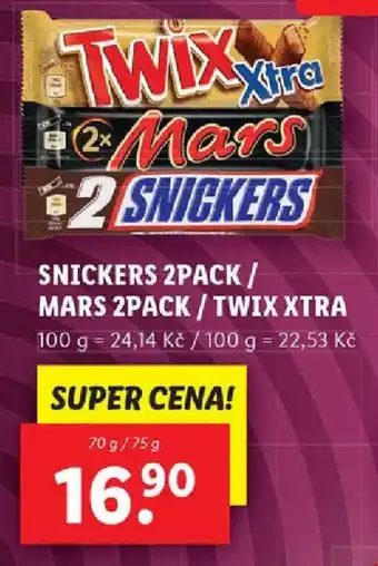 Lidl SNICKERS 2PACK/ MARS 2PACK / TWIX XTRA nabídka