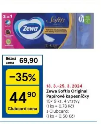 Tesco Zewa Softis Original Papírové kapesníčky nabídka