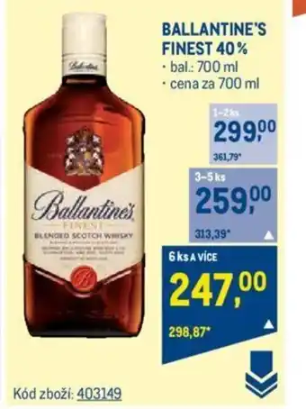 Makro BALLANTINE'S FINEST 40% nabídka