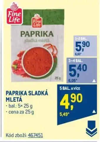 Makro PAPRIKA SLADKÁ MLETÁ nabídka