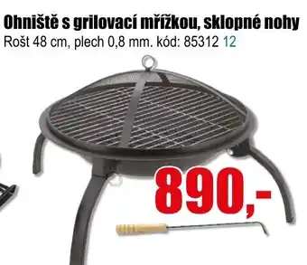 Ohniště s grilovací mřížkou, sklopné nohy