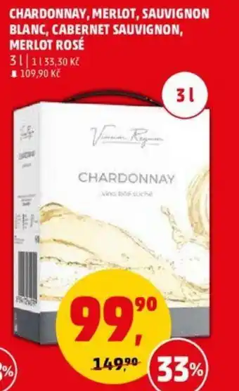 Penny Market CHARDONNAY, MERLOT, SAUVIGNON BLANC, CABERNET SAUVIGNON, MERLOT ROSÉ 3L nabídka