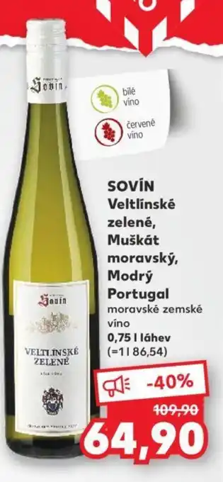 Kaufland SOVÍN Veltlínské zelené, Muškát moravský, Modrý Portugal 0.75L nabídka