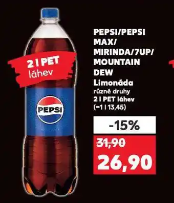 Kaufland Pepsi, mirinda, 7up, mountain dew nabídka