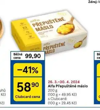 Tesco Alfa přepuštěné máslo nabídka