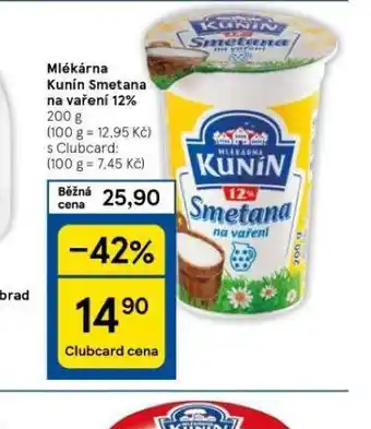 Tesco Kunín smetana na vaření 12% nabídka