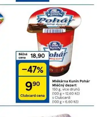 Tesco Kunín pohár mléčný dezert nabídka