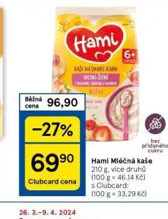 Tesco Hami mléčná kaše nabídka