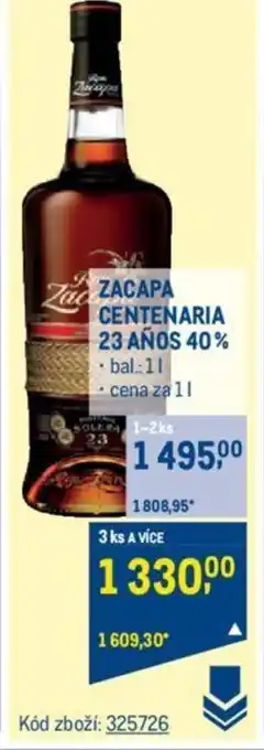 Makro ZACAPA CENTENARIA 23 AÑOS 40% nabídka