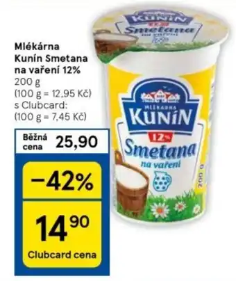 Tesco Mlékárna Kunín Smetana na vaření 12% nabídka