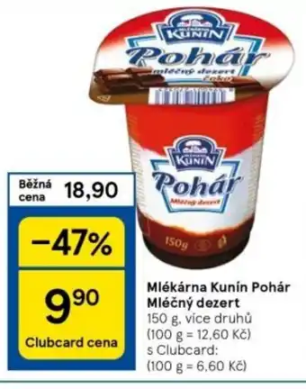 Tesco Mlékárna Kunín Pohár Mléčný dezert nabídka