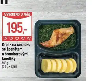 Globus Králík na česneku se špenátem a bramborovými knedlíky nabídka