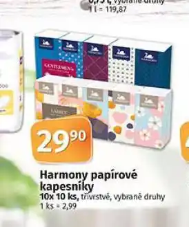 Coop Harmony papírové kapesníky nabídka