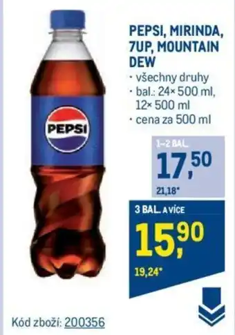 Makro PEPSI, MIRINDA, 7UP, MOUNTAIN DEW nabídka