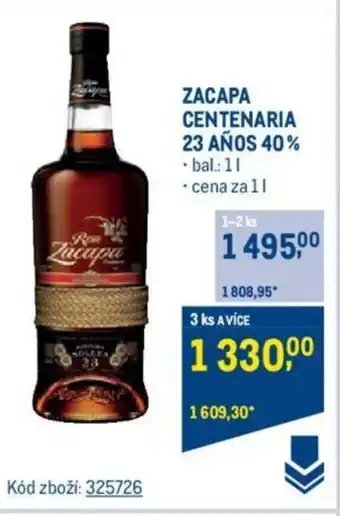 Makro ZACAPA CENTENARIA 23 AÑOS 40% nabídka