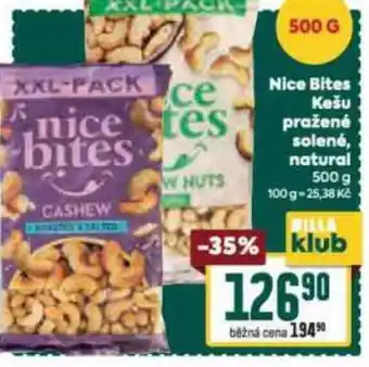 Billa Nice Bites Kešu pražené solené, natural 500 g nabídka