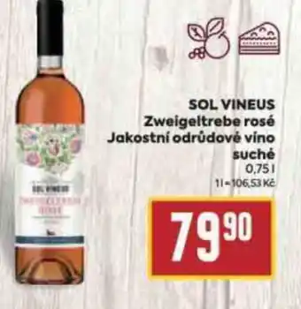 Billa SOL VINEUS Zweigeltrebe rosé Jakostní odrůdové víno suché nabídka