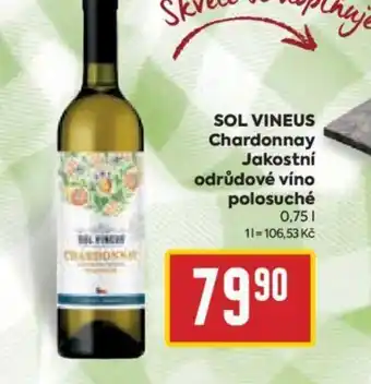 Billa SOL VINEUS Chardonnay Jakostní odrůdové víno polosuché 0.75L nabídka