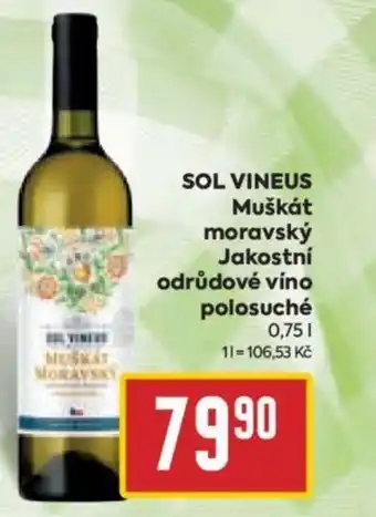 Billa SOL VINEUS Muškát moravský Jakostní odrůdové víno polosuché 0,75L nabídka