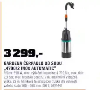 OBI GARDENA ČERPADLO DO SUDU ,,4700/2 INOX AUTOMATIC" nabídka