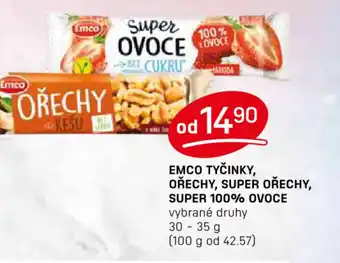 Flop EMCO TYČINKY, OŘECHY, SUPER OŘECHY, SUPER 100% OVOCE nabídka