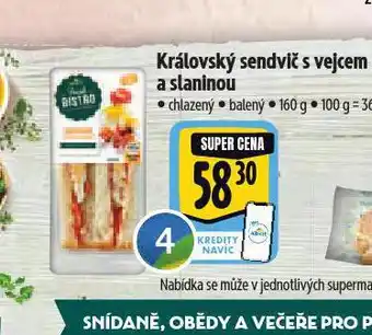Albert Královský sendvič s vejcem a slaninou nabídka