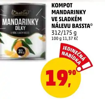 Penny Market KOMPOT MANDARINKY VE SLADKÉM NÁLEVU BASSTA nabídka