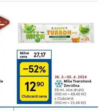 Tesco Míša tvarohová zmrzlina nabídka