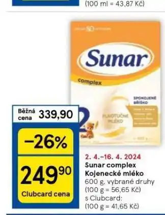 Tesco Sunar complex kojenecké mléko nabídka
