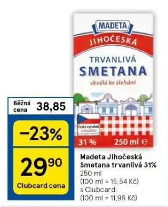 Tesco Madeta jihočeská smetana trvanlivá 31% nabídka