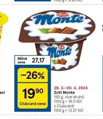 Tesco Zott monte nabídka