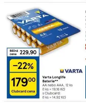 Tesco Varta longlife baterie nabídka