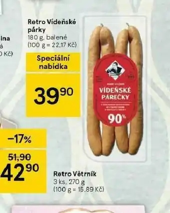 Tesco Retro vídeňské párky nabídka