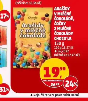 Penny Market Arašídy v mléčné čokoládě, čočky z mléčné čokolády choco´la nabídka