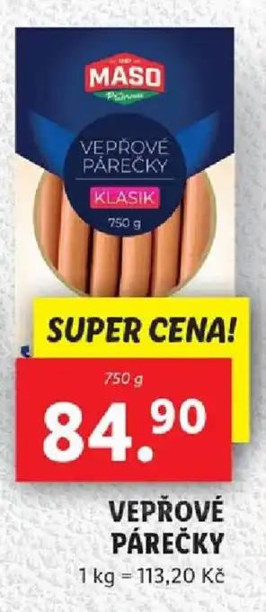 Lidl VEPŘOVÉ PÁREČKY nabídka